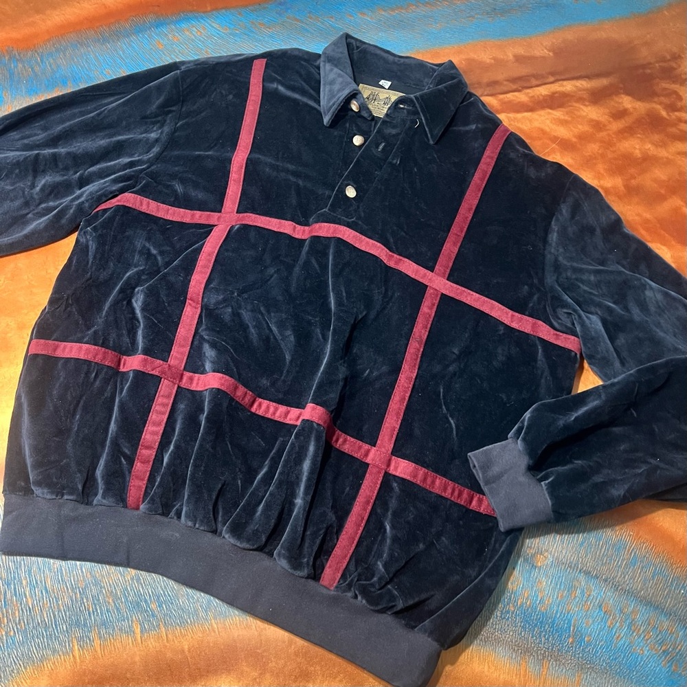 Vintage Fulton Street Shirtworks Collared Velour Grid Tap Black Red 2X NWOT